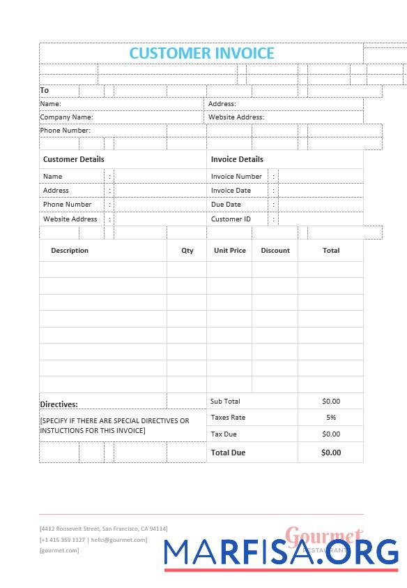 Printable Customer Invoice. sample